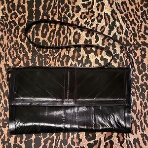 Elegant Black Eelskin Clutch Bag, Vintage 80's! Pristine Condition!